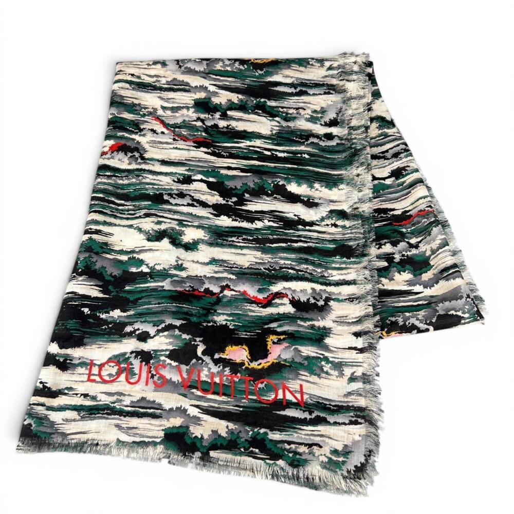LOUIS VUITTON MP1938 Etol Storm Silk Cashmere Stole/Scarf, Multicolor, Made i...